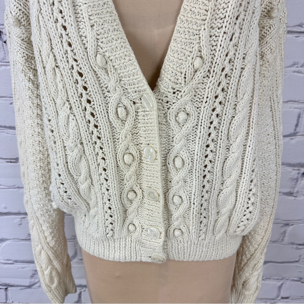 Vtg Distinction Hand Knitted Cardigan Sweater Cable Knit Med Cottagecore Granny - Picture 4 of 9